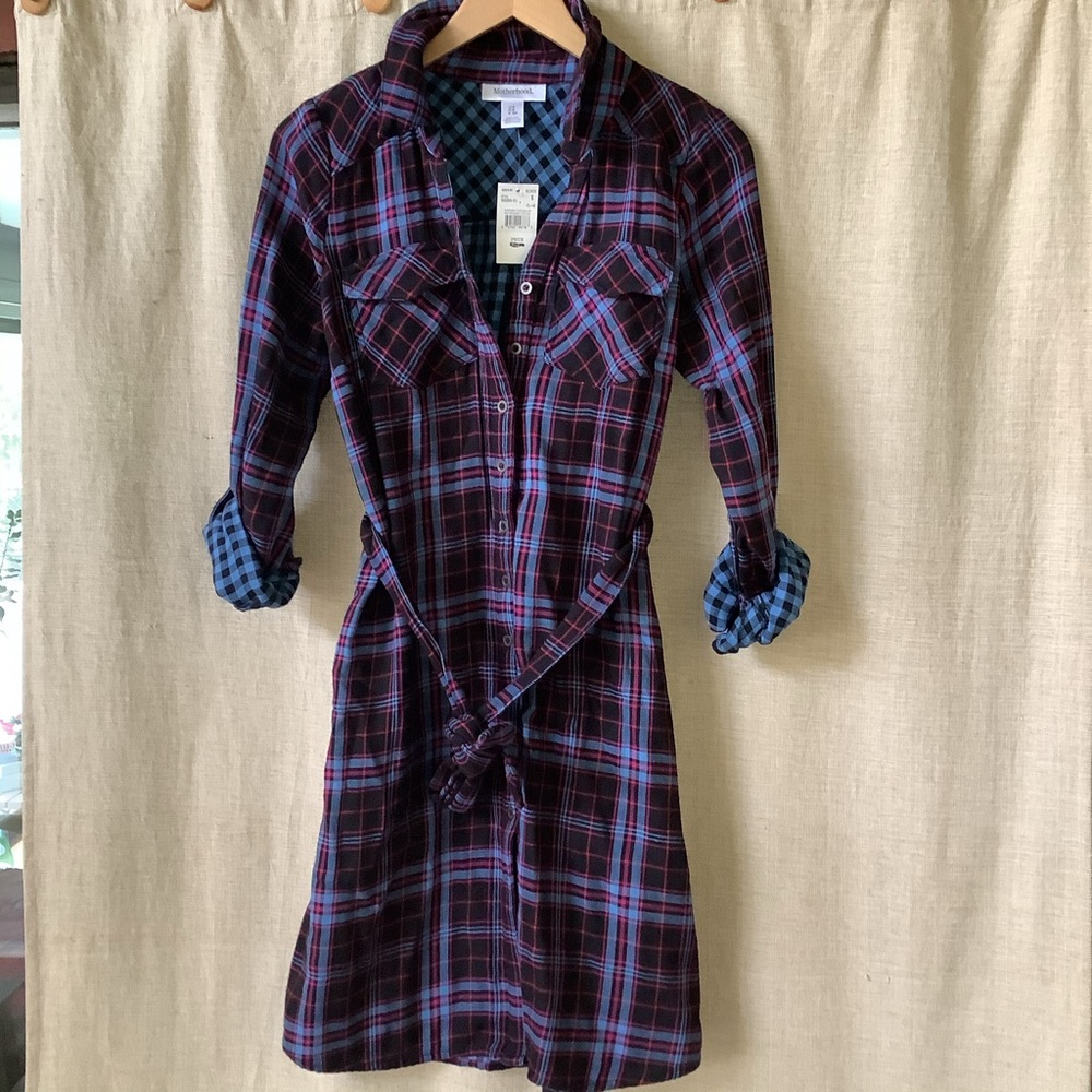 Motherhood maternity plaid flannel dress tunic S